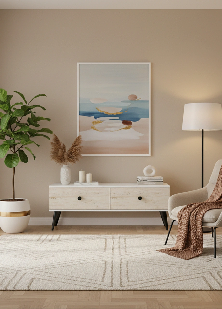 Tsa1202bt - Mona Tv Stand Beyaz-traverten 120cm Beyaz