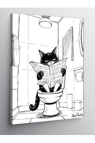 Kanvas Tablo Karikatür Tuvalet Kedisi 50cmx70cm