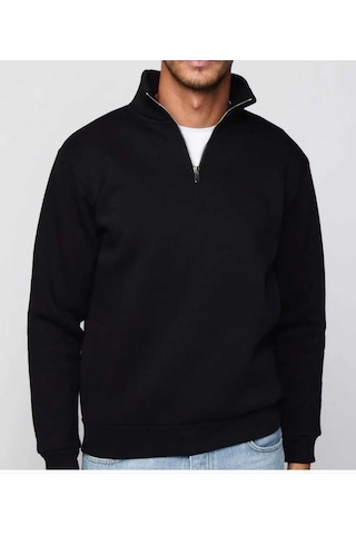 Kozia Outdoors Malkoçbey Dik Yakalı Fermuarlı Oversize Unisex Sweatshirt Siyah Siyah