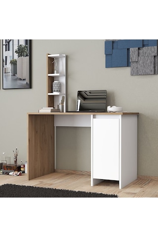 Umg Mobilya Ege Kulpsuz Çalışma Masası, Bilgisayar Masası Meşe - Beyaz