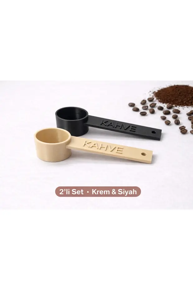 Kahve Yazılı Kahve Ölçü Kaşığı 2 Adet Espresso & Filtre Kahve Set-renk Seçenekli Krem-siyah
