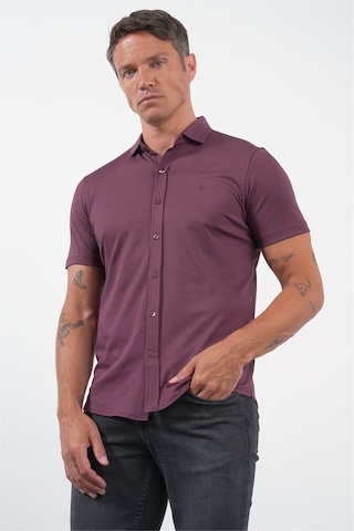 İmza Bordo İtalyan Yaka Kısa Kol Cepsiz Slim Fit Pamuklu Gömlek 1004260158