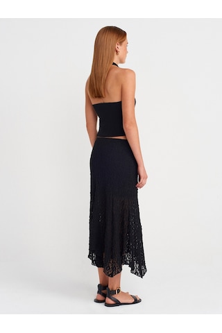 Dilvin 80428 Dantel Midi Etek-siyah