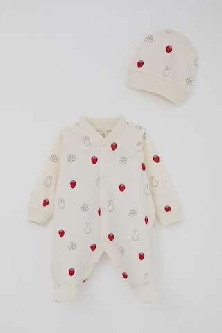 Breeze Kız Bebek Patikli Tulum Sevimli Tavşancık & Çilek Desenli 0-6 Ay, Ekru Ekru