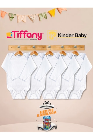 Tiffany Zarf Yaka Uzun Kol Pamuk 5'li Atlet Zıbın Çıtçıtlı Bebek Body Beyaz