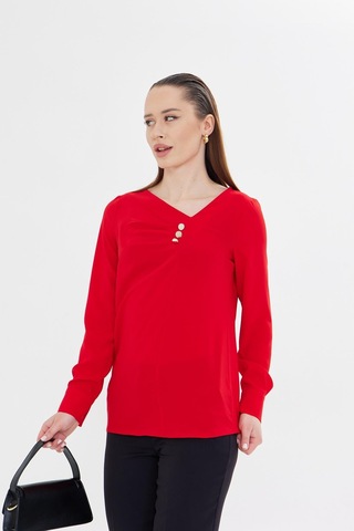 Yakası Pileli Ve Düğme Detaylı Gömlek Kırmızı Kırmızı