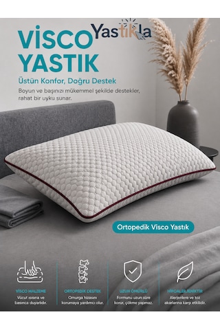 Boyun Destekli Ortopedik Hafızalı Visco Klasik Yastık 40 X 60 X 16 Beyaz