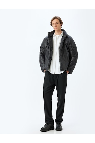 Koton Şişme Mont Slim Fit Çıt Çıt Düğmeli Siyah 5wam20037hw Siyah