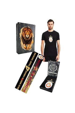Galatasaray Lisanslı 5 Yıldızlı Arma Siyah T-shirt Uv Ahşap Kutulu SIYAH