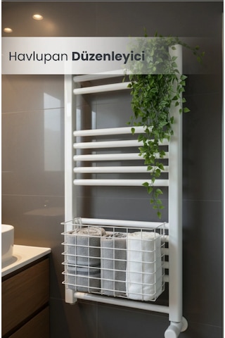 Asılabilir Havlupan Düzenleyici Banyo Havluluk Kurutma Sepeti Tuvalet Kağıdı Organizeri Beyaz Beyaz