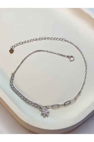 Kadın Taşlı Kar Tanesi Model Gümüş Halhal Silver