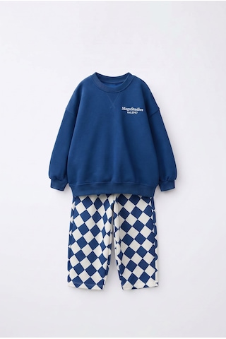Magu Çocuk Pamuklu Studio Mavi Sweatshirt Ve Desenli Bol Paça Eşofman Takımı Çok Renkli