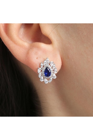 Mia Vento Effective Diamond İstanbul İhtişamı Sentetik Safir Taşlı Gümüş Küpe