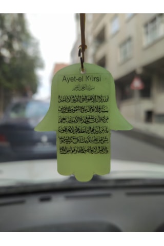 Ayetel Kürsi Fatma Ana Eli Karanlıkta Parlayan Fosforlu Dikiz Aynası Asma Süsü İslami Aksesuar Yeşil