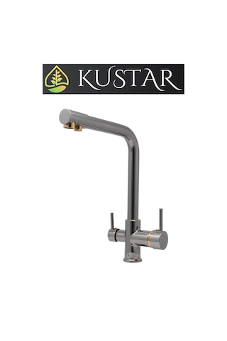 Kustar 3 Yollu Mutfak Eviye Bataryası Füme Gold Arıtma Çıkışlı Batarya
