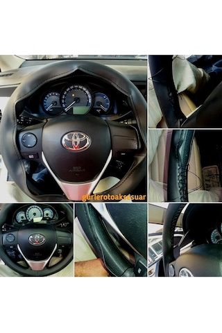 Renault Uyumlu Clio 2 Dikmeli Direksiyon Kılıfı Soft Siyah Deri Siyah Ipli 38 10cm Siyah