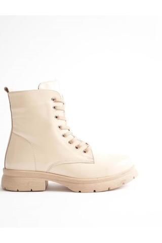 Analin Shoes Kadın Hakiki Deri Bağcıklı Fermuarlı Rahat Postal Bot Bej Rugan