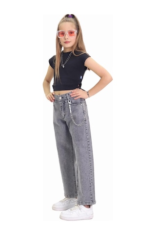 Gzt Tekstil Kız C Ocuk Pantolon Metalik Zincir Detaylı Bol Paça Kız Çocuk Kot Pantolon 6-15 Yaş Denim