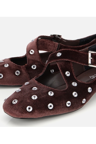 Hotiç Kadın Kahverengi Kadife Taşlı Çapraz Bantlı Babet 01ayh314680a480 01ayh314680a480 Kahverengi