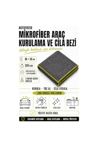Oto Mikrofiber Yıkama Kurulama Cila Kalın Bez 30 X 30 320 Gsm Gri Renk Araba Temizlik Bezi