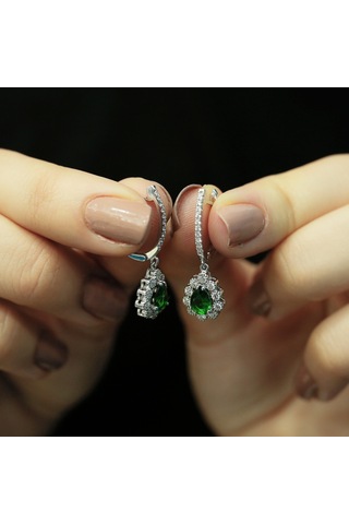 Lova Pırlantalı Damla Zümrüt Anturaj Küpe - 3070015