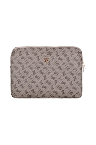 Guess Lisanslı 4g Desenli Üçgen Logolu 14 İnç Laptop Notebook Çantası Kahverengi
