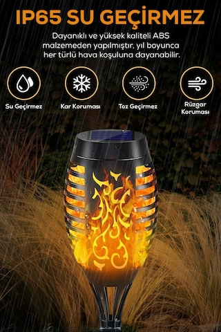 4 Adet Alev Efektli Meşale Solar Led Güneş Enerjili Bahçe Lambası Aydınlatması Armatür 50 Cm 1