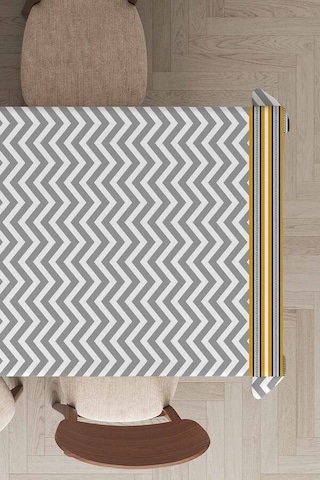 Gri Zigzag Desenli Dokuma Leke Tutmaz Masa Örtüsü Mso434n11