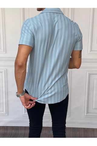 Modefendi Dikey Desen Detaylı Normal Slim Fit Pamuklu Gömlek Mavi