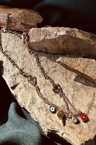 Kaplan Model Anahtar Tasarım Zirkon Taşlı Örgü Zincir Kadın Paslanmaz Çelik Gold Renk Kolye Altın