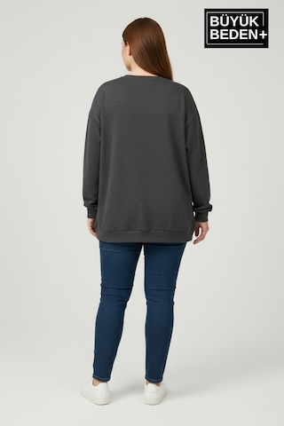 Süperlife Kadın Büyük Beden New York Baskılı Bisilet Yaka İnce Sweatshirt Spr26bswk956-5 Antrasit