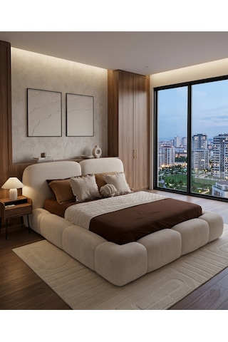 Most Cosmo Premium Bazalı Karyola Beyaz Bukle Kumaş Yatak İçindir 160 x 200 CM