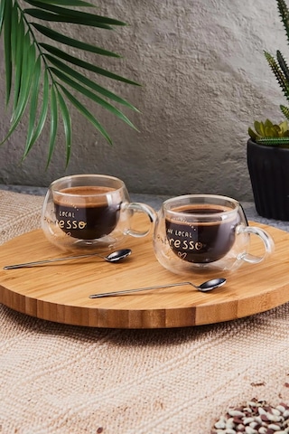 120ml Çift Çidarlı Cam Espresso Ve Kahve Fincanı Beyaz