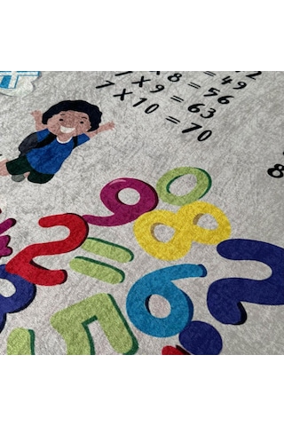 Çocuk Bebek Halısı Çarpım Tablosu Eğitici Oyun Halısı Gri Halı Yıkanabilir Kaymaz Taban Gri