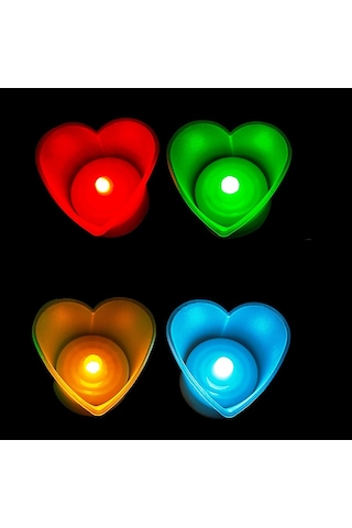 Kalpli Led Işıklı Mum Kırmızı Mum Yeşil Mum Beyaz Mum Sarı Mum Heart Led Light Colors Candle 8 Adet Renkli