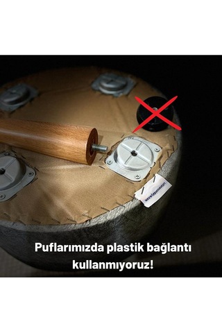 Asedia Miskin Naturel Teddy Kahve Ahşap Ayaklı Peluş Puf Makyaj Koltuğu Yuvarlak Tabure