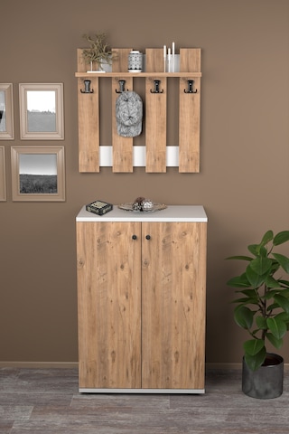 Portmanto Vestiyer 5 Raflı Ayakkabılık Ve Çit Duvar Askılık Set Çam-beyaz Kahverengi