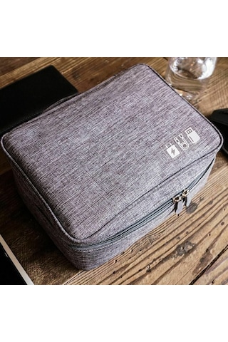 Aksesuar Kablo Çantası Powerbank Saklama Taşıma Organizer Çantası Gri