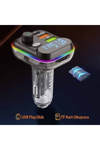 Earldom M80 Bluetooth Usb3.0 Ve Type C Pd Hızlı Şarj Fm Transmitter - Siyah
