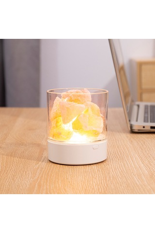 Qingmipy Doğal Himalaya Tuz Lambası - 7 Renkli Led Işık, Usb Şarjlı Hava Temizleyici Dekoratif Aydınlatma Beyaz