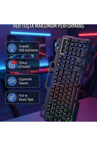 Rgb Oyuncu Klavye Ve Mouse Seti Türkçe Q Usb Klavye, 800-3200 Dpı Ayarlı Mouse
