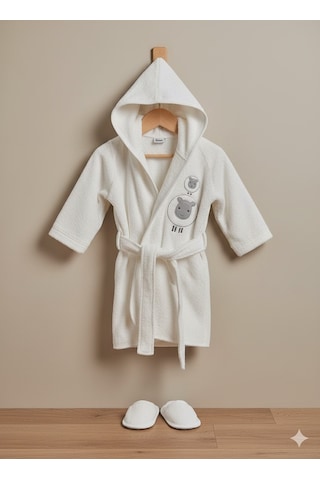 Kuzu Nakışlı 2'li Ekru Bornoz Ve Terlik Ekru