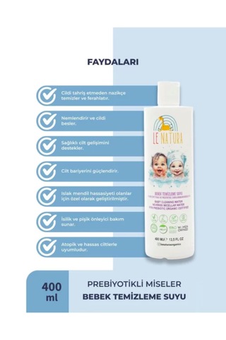 Le Natura Prebiyotikli Durulanmayan Bebek Miseler Su 2 X400 Ml