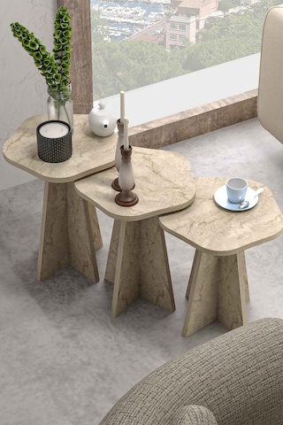 Storeşahin Çiçek Zigon Sehpa Bej 3'lü Shn0720