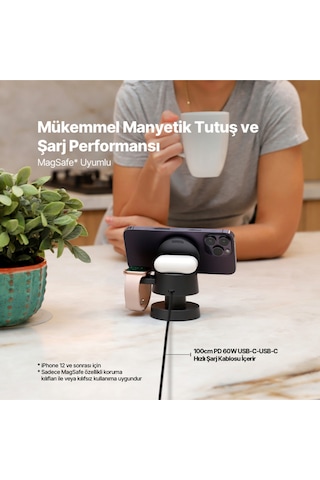 Aircharger Quattro Mini Magsafe 4 Ü 1 Arada Apple Uyumlu iPhone + Watch Airpods Led Aydınlatm