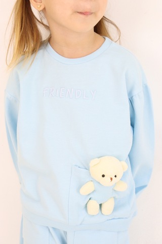 Kız Çocuk Orta Kalınlıkta Ayıcık Oyuncaklı Eşofman Takımı Mavi