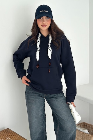 Noa & Noa Kadın Fular Detaylı Kapüşonlu Sweatshirt Casual Charm Lacivert