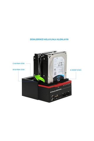 Harici Usb 3.0 2.5" 3.5" İde+2X Sata Yuvası Hdd Docking Station