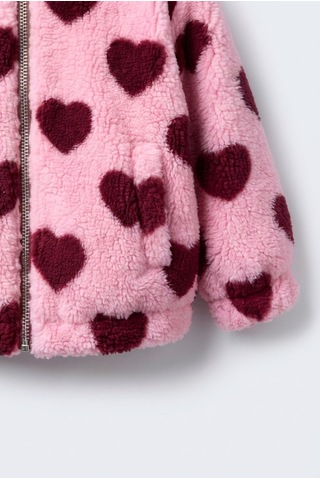 Magu Kız Çocuk Kalp Desenli Pembe Peluş Ceket