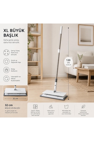 Akıllı Mop Krafz One Click Otomatik Bez Yakalayan Temizlik Seti - Kıskaçlı Duvar Ve Yer Yüzey Mopu, Tüm Bezlerle Ve Islak Mendille Uyumlu El Değmeden Bez Değiştiren 2 Adet Mikrofiber Bez Hediyeli Çok Renkli